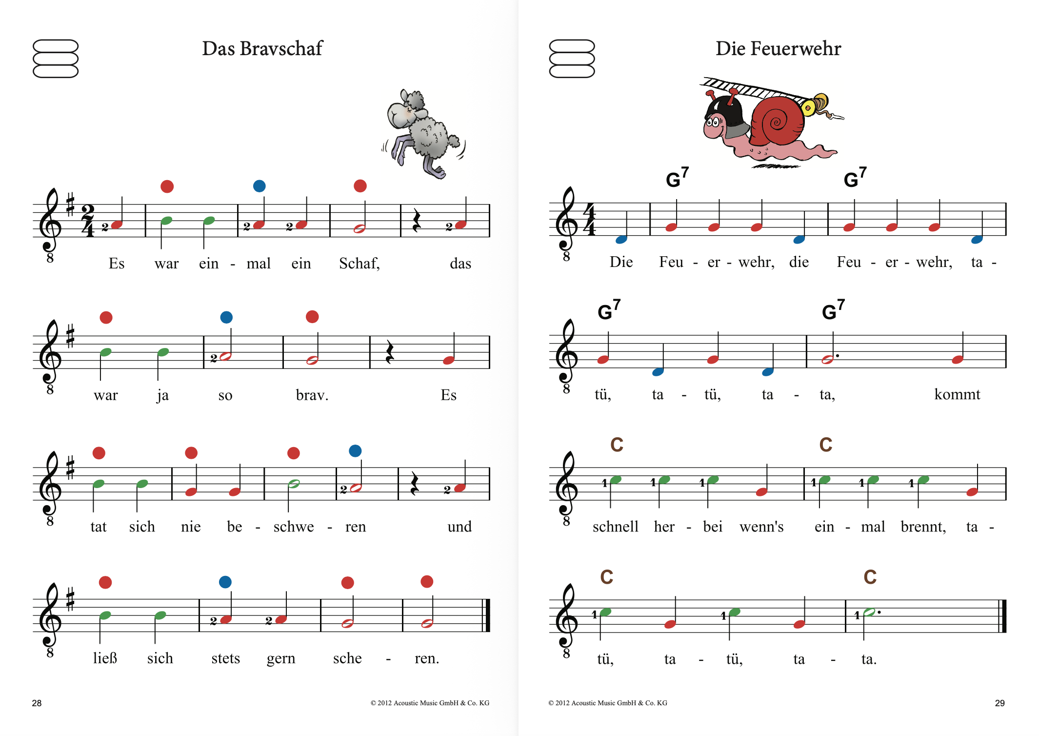 Doppelseite aus Die bunte Gitarrenschule Band 1, Seiten 28 und 29
