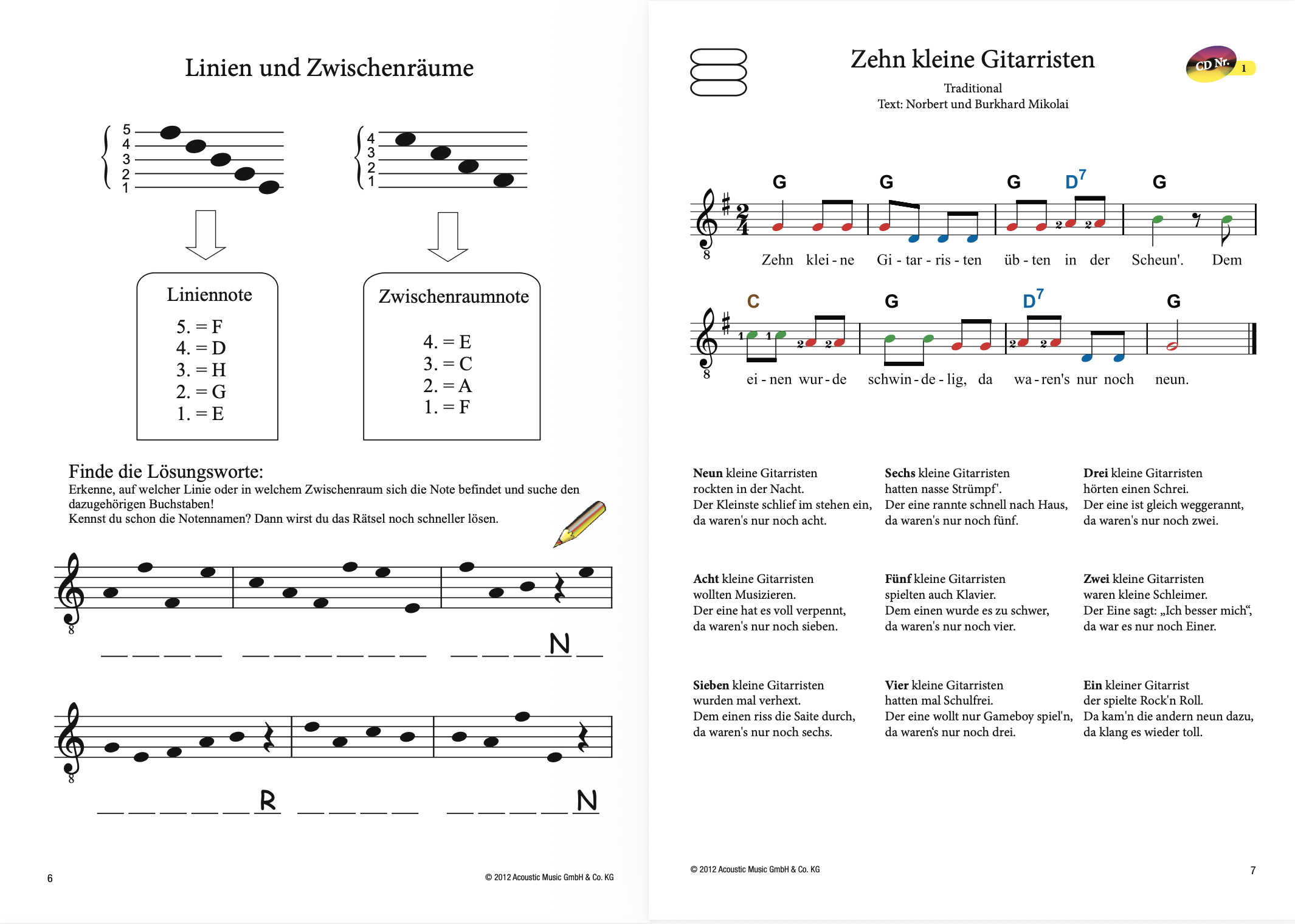 Doppelseite aus Die bunte Gitarrenschule Band 2, Seiten 6 und 7